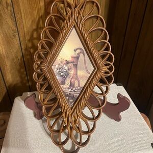 Vintage 1960s Burwood Brown Wicker Rattan Farmhouse Picture